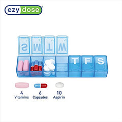 EZY DOSE Travel (7-Day) Pill, Medicine, Vitamin Organizer Box,| Weekly, Daily Planner, 7 Medium Compartments, Colored Lids, 1 count (67005), Made in the USA