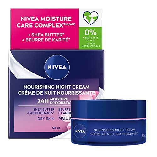 NIVEA Nourishing Night Cream, 24H Moisture, 50ml | Moisturizer for Dry Skin with Shea Butter