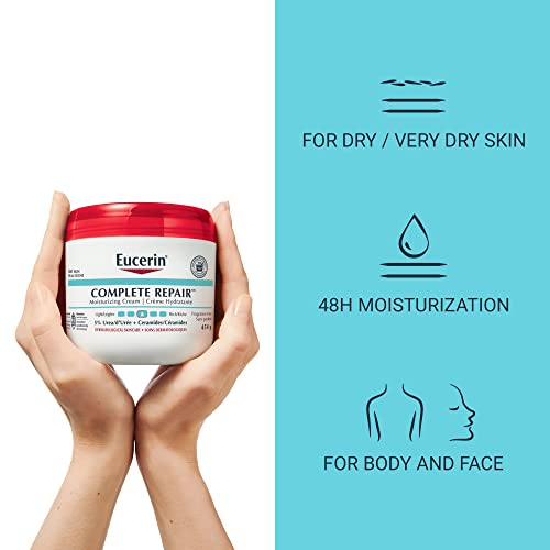 EUCERIN Complete Repair Moisturizing Cream for Dry to Very Dry Skin | Face & Body Cream, 454g jar | 5% Urea Cream | Ceramide Cream | Dry Skin Cream | Fragrance-free Cream | Non-Greasy Cream | Recommended by Dermatologists