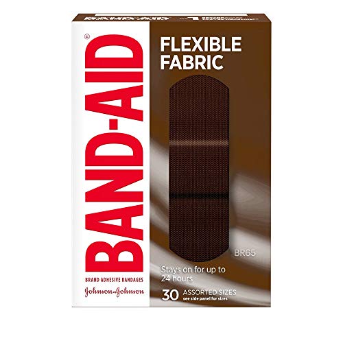 Band-Aid Brand Flexible Fabric Adhesive Bandages, Flexible Protection & Care of Minor Cuts & Scrapes, Quilt-Aid Pad for Painful Wounds, Dark Brown Skin Tone (BR65), Assorted Sizes, 30 ct