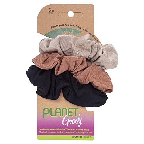 Goody Planet Goody Sustainable Women's Hair Elastic Scrunchies, Neutral Colors, Gray, Pink and Black, 3 Count