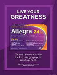 Allegra 24 Hour Allergy Medication, 120 mg, 12 Count Tablets, Non-Drowsy, Fast & Effective Multi-Symptom Relief from Seasonal Allergies, Relieves Runny Nose, Sneezing, Watery Eyes, Itchy Throat