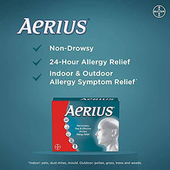 Aerius Allergy Medicine, Fast Relief, 24-Hour, Non-Drowsy, 15 Symptoms, 30 Tablets