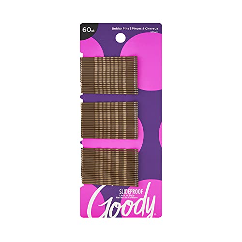 Goody SlideProof Bobby Pins, Brown, 60-count, Pack of 6