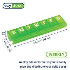 EZY DOSE Weekly (7-Day) Pill Planner, Medicine Case, Vitamin Organizer Box, Small Locking Compartments to Secure Prescription Medication and Prevent Accidental Spilling, Green