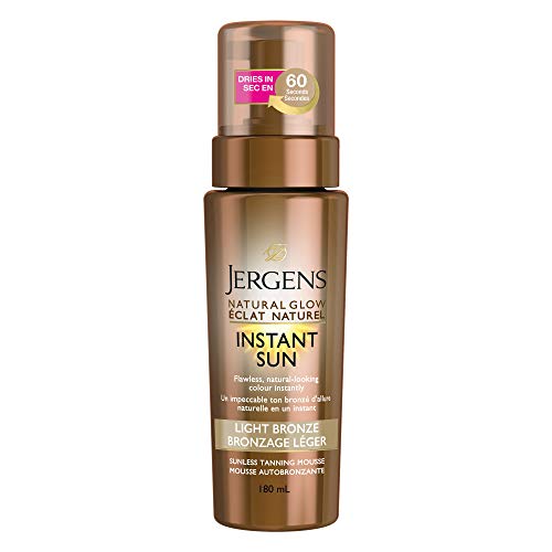 Jergens Natural Glow Instant Sun Sunless Tanning Mousse, Light Bronze, 180 mL