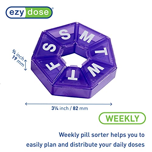 EZY DOSE Weekly Pill Organizer and Planner, Travel Pill Planner, 7-Sided, Purple