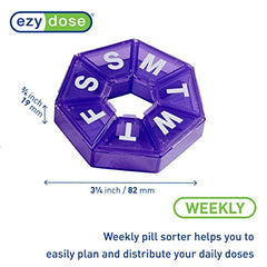 EZY DOSE Weekly Pill Organizer and Planner, Travel Pill Planner, 7-Sided, Purple