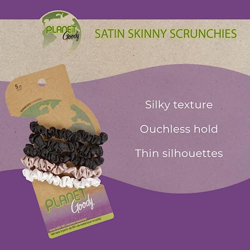 Planet Goody Ouchless Satin Skinny Scrunchies 5ct Black, Cream, and Blush