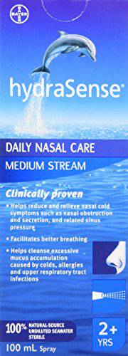 hydraSense Medium Stream Nasal Spray, Daily Nasal Care, Fast Relief of Nasal Congestion, 100% Natural Source Seawater, Preservative-Free, 100 mL