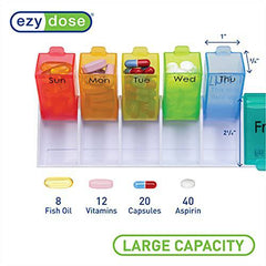 EZY DOSE Weekly (14-Day) Pill Organizer, Vitamin and Medicine Box, X-Large Detachable Compartments, Rainbow Colors