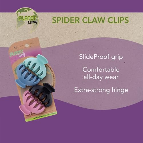 GOODY Planet GOODY Sustainable Spider Clips, Medium, Extra Strong, Bright Colors, Blue, White, Mint and Black, 4 Count (Pack of 1)