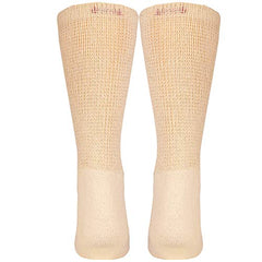 Truform Diabetic Socks for Men and Women, Medical Style Crew Length, Mid Calf Height, 3 Pairs, Tan, Large