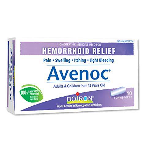 Boiron Avenoc for Hemorrhoid Relief Suppositories, Pain, Swelling, Itching, Light Bleeding, 10 Count