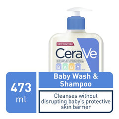 CeraVe Baby Wash & Shampoo Gentle Tear-Free Formula Hypoallergenic, Fragrance Free, Paraben Free & Sulfate Free,473 ml, White