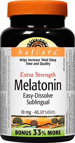 Holista Extra Strength Melatonin 10 mg, Easy Dissolve, 40 Sublingual Tablets, For Sleep Support, Gluten Free, Non-GMO