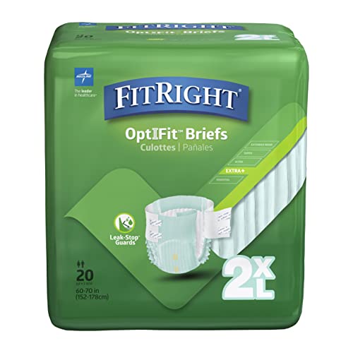 FitRight Plus Adult Briefs with Tabs, Moderate Absorbency, XX-Large, 60"-69" (Pack of 20)