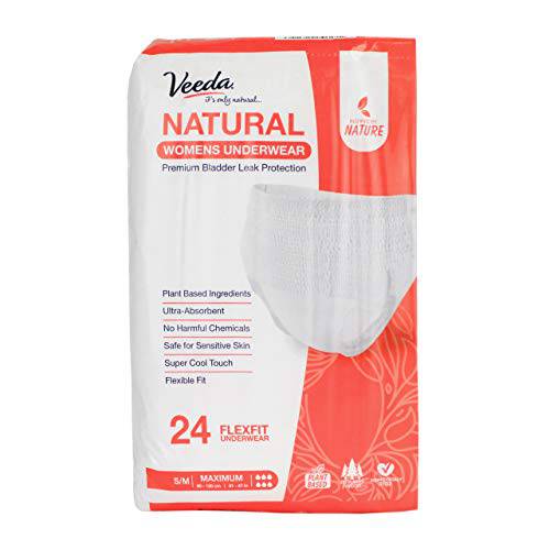 Veeda Natural Incontinence Underwear for Women, Maximum Absorbency, Small/medium size, 24 count