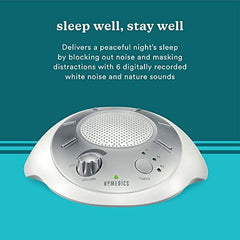 Homedics White Noise Sound Machine ▪ Silver ▪ Small Travel Sound Machine with 6 Relaxing Nature Sounds ▪ Portable Sound Therapy for Home, Office, Nursery ▪ Auto-Off Timer