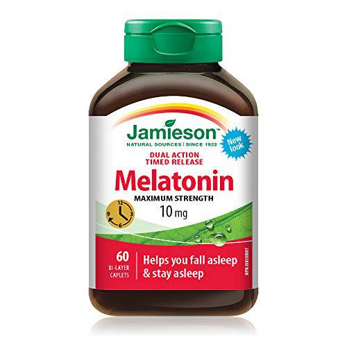 Jamieson Melatonin 10 mg Maximum Strength Dual Action Timed Release - Gluten-Free , 60 Count (Pack of 1)