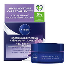 NIVEA Soothing Night Cream, 24H Moisture 50 mL | Night Cream for Sensitive Skin with Grape Seed Oil