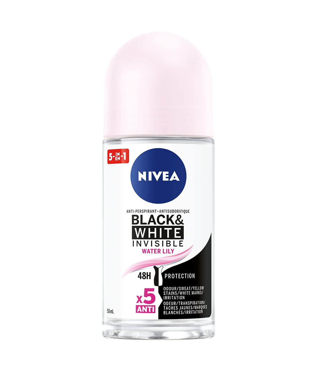 NIVEA Black & White Invisible 48H Protection Water Lily Anti-Perspirant Roll-On, 50ml