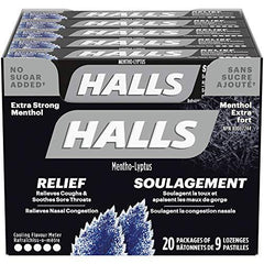 Halls Triple Soothing Action, No Sugar Added, Cough Drops, Extra Strong Menthol 9 count, 20 Packs