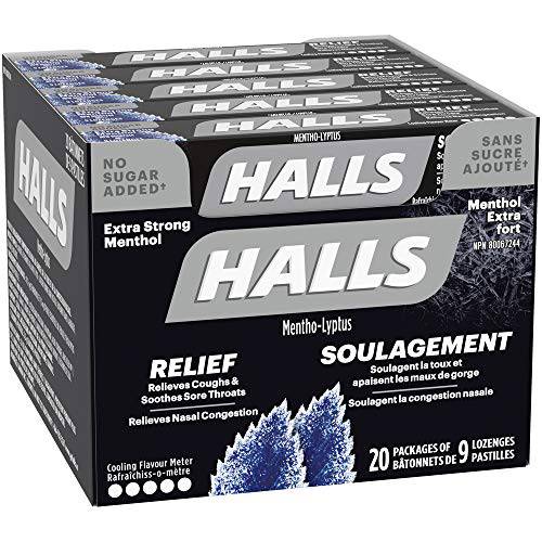 Halls Triple Soothing Action, No Sugar Added, Cough Drops, Extra Strong Menthol 9 count, 20 Packs