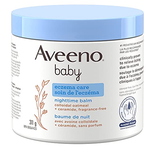 Aveeno Baby Eczema Care Nighttime Moisturizing Balm with Colloidal Oatmeal & Ceramide, Soothes & Relieves Dry, Itchy Skin from Eczema, Hypoallergenic, Fragrance- & Steroid-Free, 311 g