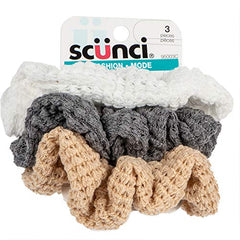 Scunci 3pc Waffle Knit hair scrunchies, assorted Colours