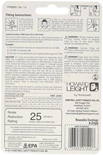 Howard Leight by Honeywell SmartFit Corded Reusable Shooting Earplugs, 2-Pairs (R-01520)