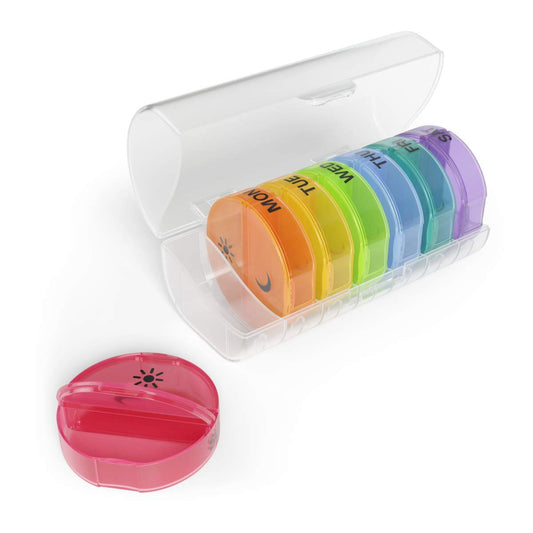 EZY DOSE Weekly (7-Day) Pill Organizer, Vitamin and Medicine Box, Large Pop-out Compartments, 2 Times a Day, Rainbow Colors