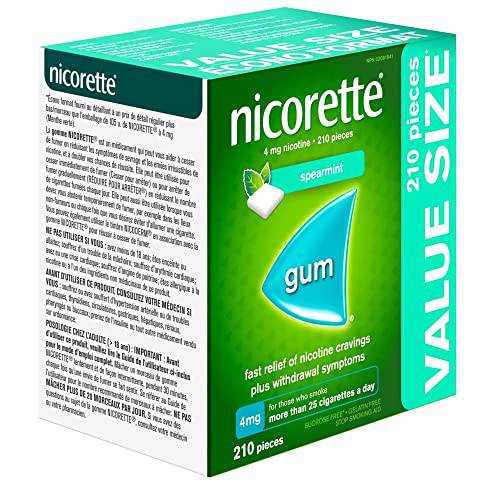 Nicorette Gum, Nicotine 4 Mg, Spearmint Flavour, Quit Smoking Aid And Smoking Cessation Aid, 210 Count