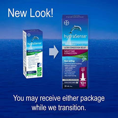 hydraSense Nighttime Congestion Nasal Spray -  with Cooling Eucalyptus, Ultra Nasal Congestion Relief Saline Spray, Fast Acting, Clinically-Proven, Non-Medicated, Non-Habit forming, Saline Solution, Natural Source Seawater, 20ml