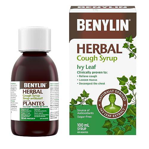 BENYLIN HERBAL Cough Syrup Ivy Leaf, Herbal Decongestant, Cold & Flu Relief, Cough Suppressant, Sugar Free, Antioxidants, 100-mL