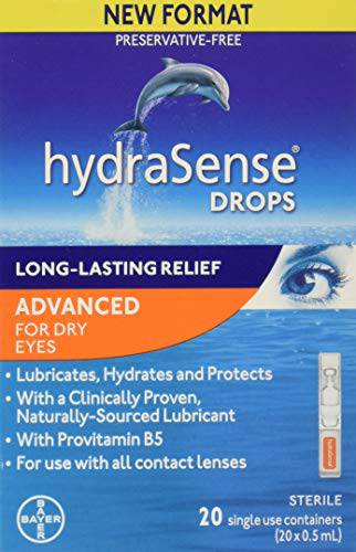 hydraSense Advanced Eye Drops Single Use Vials, Fast and Long-Lasting Relief, Preservative Free, With Provitamin B5, 20 Count