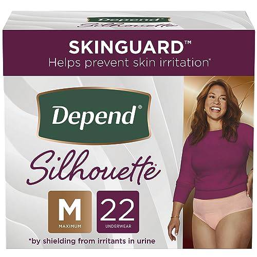 Depend Silhouette Adult Incontinence Underwear for Women, Maximum Absorbency, Medium, Pink, 22 Count