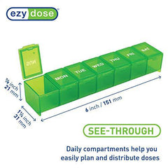 Ezy Dose Weekly (7-Day) Pill Organizer, Vitamin Planner, And Medicine Box, Large Compartments, Green, Made in the USA