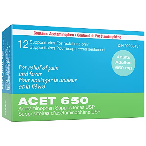 ACET Suppository for Fever & Pain 650mg - Fever Reducer Suppositories for Kids (12 & up) & Adults - Comfortable & Safe Acetaminophen Suppository - For Rectal Use Only