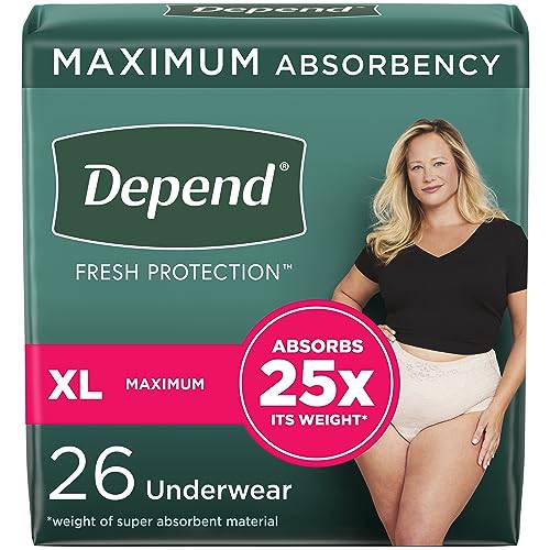 Depend Fresh Protection Adult Incontinence Underwear for Women (Formerly Depend Fit-Flex), Disposable, Maximum, Extra-Large, Blush, 26 Count