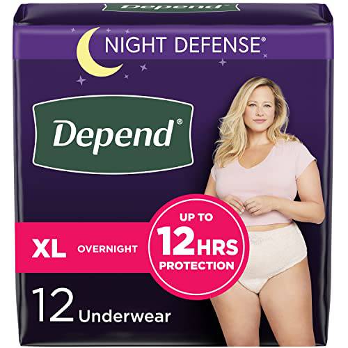 Depend Night Defense Adult Incontinence Underwear for Women, Disposable, Overnight, Extra-Large, Blush, 12 Count