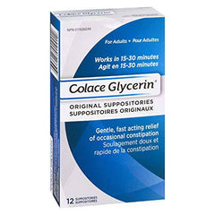 Colace Glycerin Suppositories - Adult | Gentle Fast Acting Relief of Occasional Constipation | 12 Count