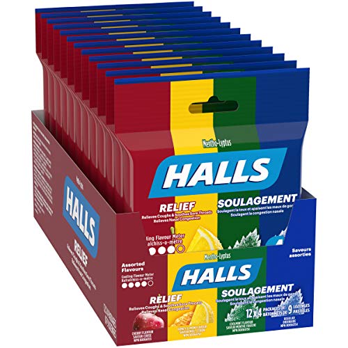 Halls Mentho-Lyptus Assorted Flavours 4 Count Bag, 12 Packs