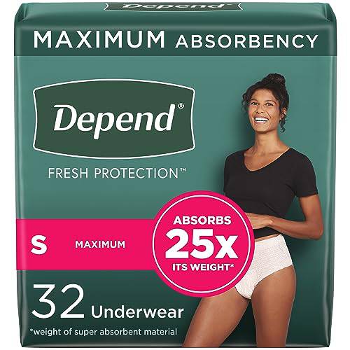 Depend Fresh Protection Adult Incontinence Underwear for Women (Formerly Depend Fit-Flex), Disposable, Maximum, Small, Blush, 32 Count