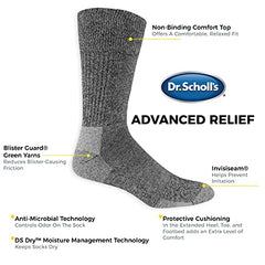 Dr. Scholl's Men's Advanced Relief Blisterguard Socks - 2 & 3 Pair Packs - Non-Binding Cushioned Moisture Management, Olive, Gray, 7-12