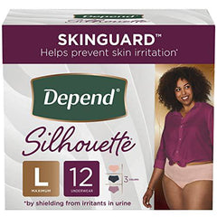 Depend Silhouette Adult Incontinence Underwear for Women, Maximum Absorbency, Large, Pink/Black/Berry, 12 Count