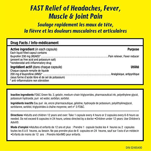 Advil Regular Strength Ibuprofen Pain Relief Mini-Gels Capsules, Fast Acting Pain Relief for Migraine, Arthritis, Back, Neck, Joint, and Muscle Relief, 200mg (70 capsules)