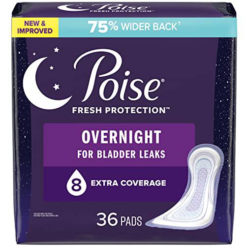 Poise Incontinence Pads for Women/Bladder Leakage Pads/Bladder Control Pads, 8 Drop, Overnight Absorbency, Extra-Coverage Length, 36 Count