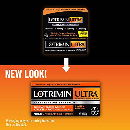 Lotrimin Ultra 1 Week Athlete's Foot Treatment - Antifungal Cream with Butenafine Hydrochloride 1% for Rapid Relief from Ringworm and Athlete's Foot, 1.1 Ounce (30 Grams) (Packaging May Vary)