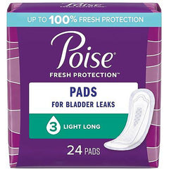 Poise Incontinence Pads for Women, Light Absorbency, Long, 24 Count